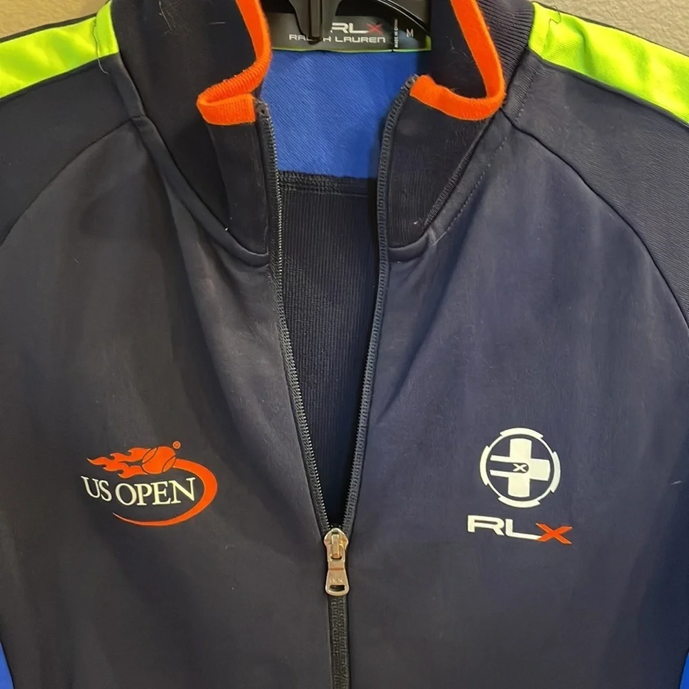 RALPH LAUREN X boys Med golf US OPEN zip up jersey jacket neon accents navy